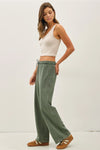 Acid Wash Wide Leg Cotton Fleece Pants