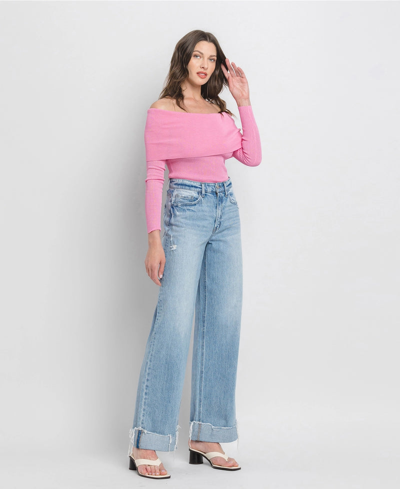 Vervet Super High Rise Cuff Baggy Wide Leg Jeans