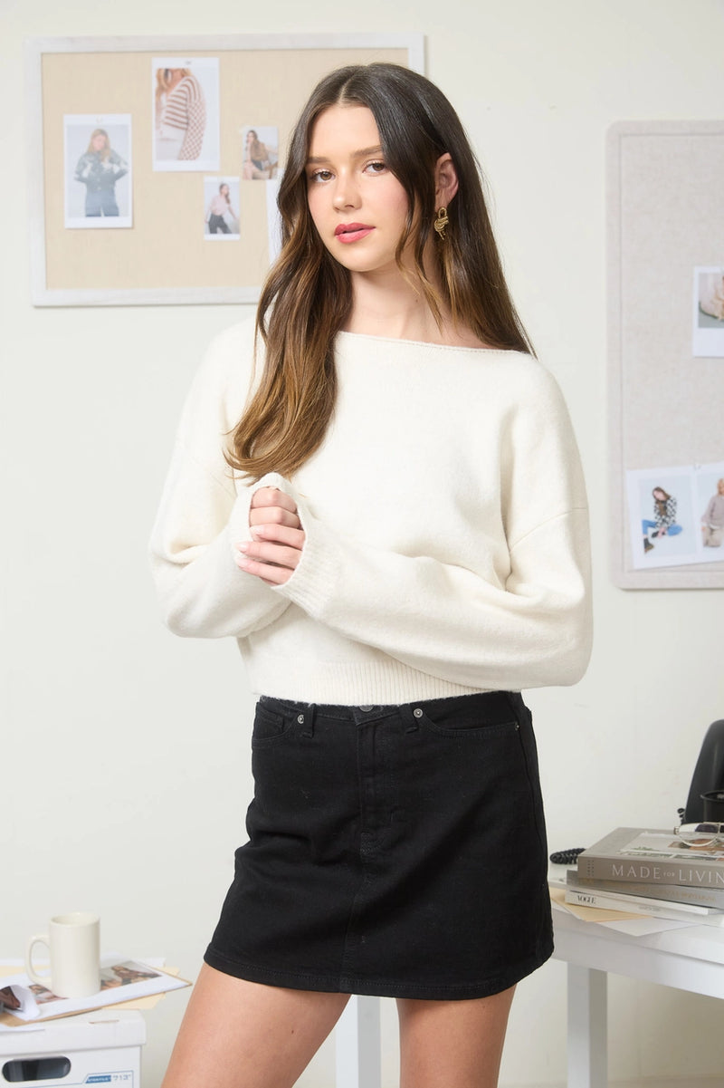 Back Velvet Bow Detail Knit Pullover Sweater