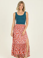 Smocked Waist Maxi Skirt with Slit
