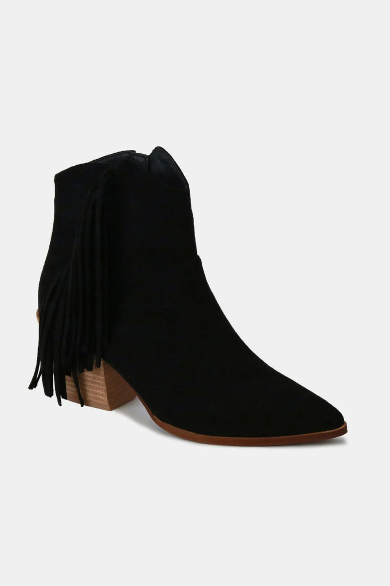 Suede Fringe Point Toe Ankle Boots