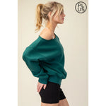 Plus Size French Terry Fleece Off Shoulder Top