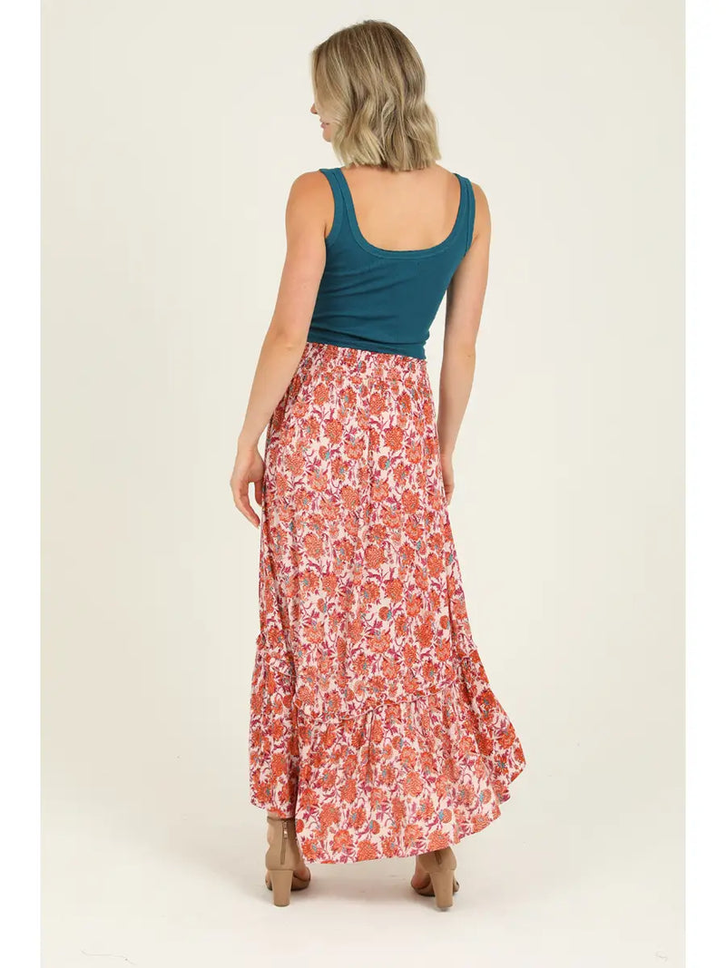 Smocked Waist Maxi Skirt with Slit
