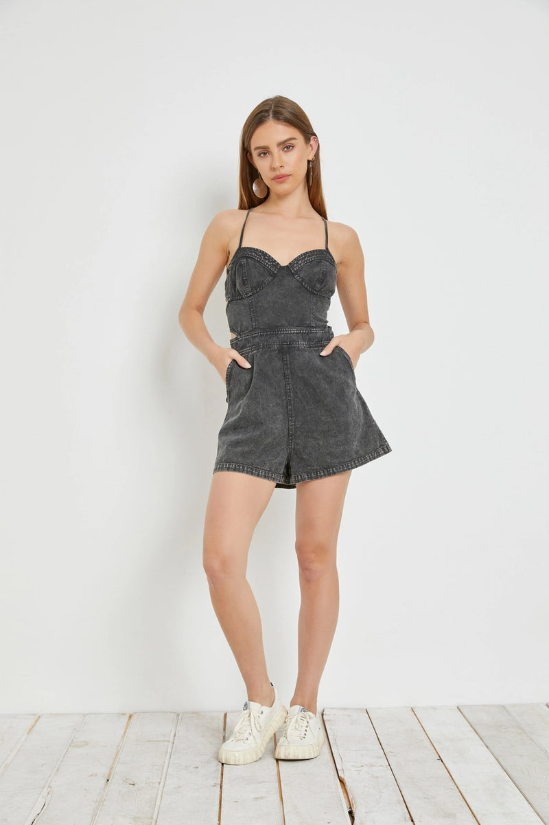 Open Back Denim Romper