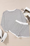 Striped Round Neck Long Sleeve Top and Shorts Set