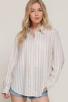 Long Sleeve Button Down Stripe Linen Oversized Shirt