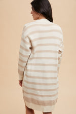 Checkered & Striped Open Front Long Sleeve Cardigan