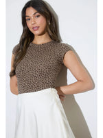Leopard Round Neck Short Sleeve Knit Bodysuit