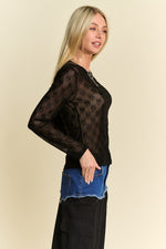 Bow Mesh Round Neck Long Sleeve Top