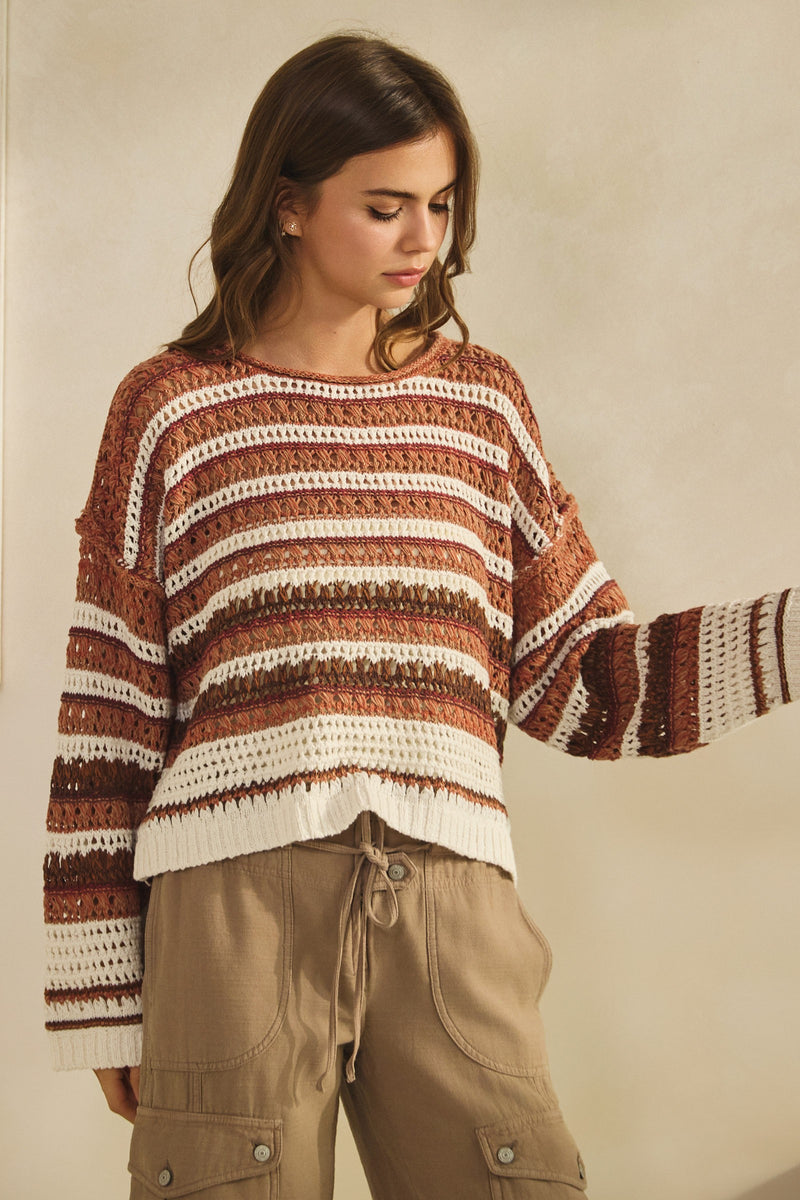 Luxe Crochet Stripe Sweater