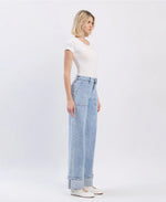 Lovervet by VERVET High Rise Carpenter Pocket Cuffed Wide Leg Jeans