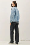 Denim Feel Bomber Jacket w/ Pockets