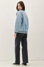 Denim Feel Bomber Jacket w/ Pockets