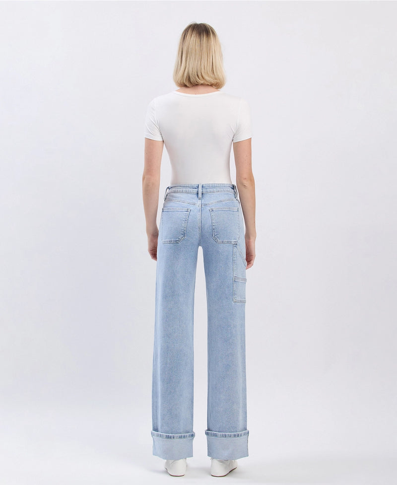 Lovervet by VERVET High Rise Carpenter Pocket Cuffed Wide Leg Jeans