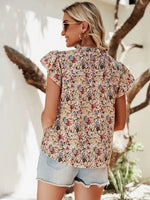 Floral Notched Cap Sleeve Blouse