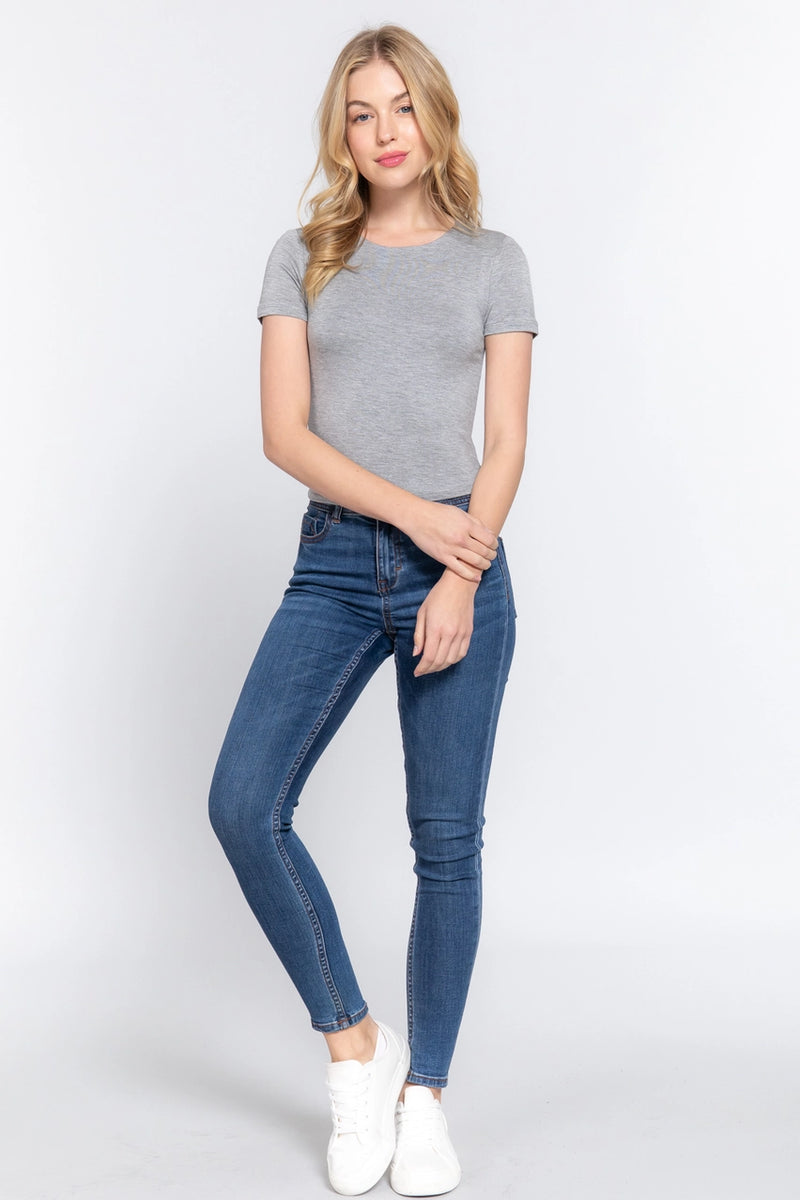 Short Sleeve Crew Neck Double Layer Knit Top