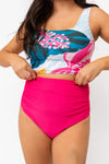 Hibiscus High Waisted Ruched Swim Bottoms
