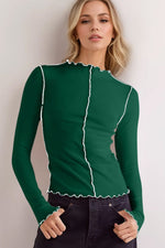 Contrast Trim Mock Neck Long Sleeve T-Shirt