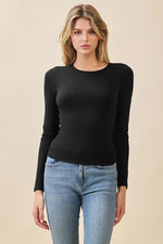 Long Sleeve Crew Neck Front Double Layered Top