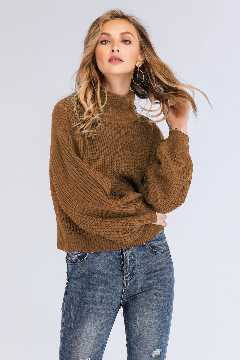 Turtleneck Rib-Knit Dropped Shoulder Sweater (PLEASE ALLOW 7-15 DAYS FOR SHIPPING AND PROCESSING)