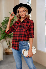 Plaid Curved Hem Long Sleeve Shirt (PLEASE ALLOW 7-15 DAYS FOR SHIPPING AND PROCESSING)