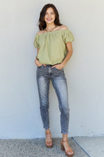 Light The Way Off The Shoulder Puff Sleeve Blouse in Lime