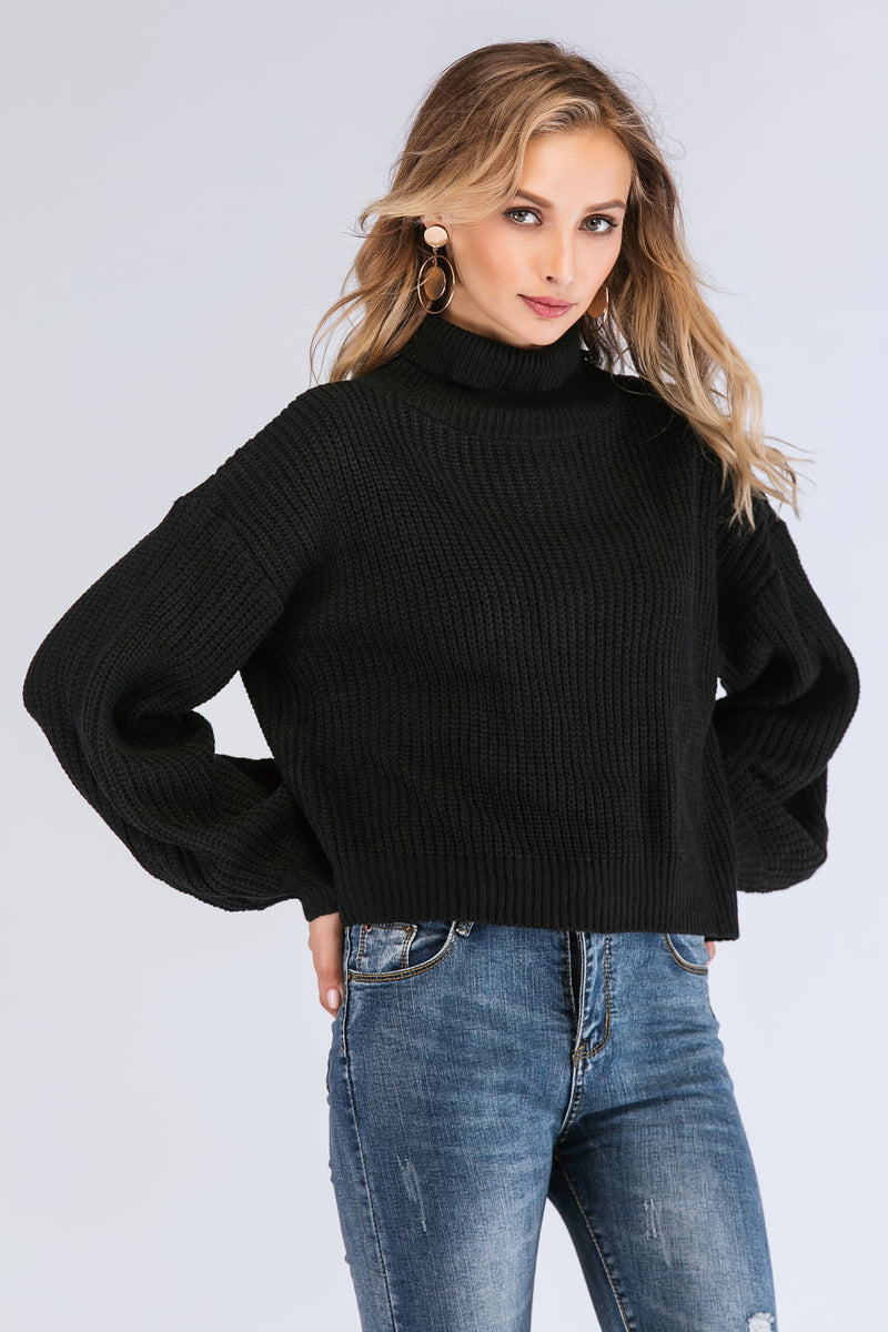 Turtleneck Rib-Knit Dropped Shoulder Sweater (PLEASE ALLOW 7-15 DAYS FOR SHIPPING AND PROCESSING)