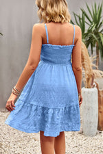 Spaghetti Strap Ruched Ruffle Hem Dress(PLEASE ALLOW 7-14 BUSINESS DAYS FOR PROCESSING AND SHIPPING)