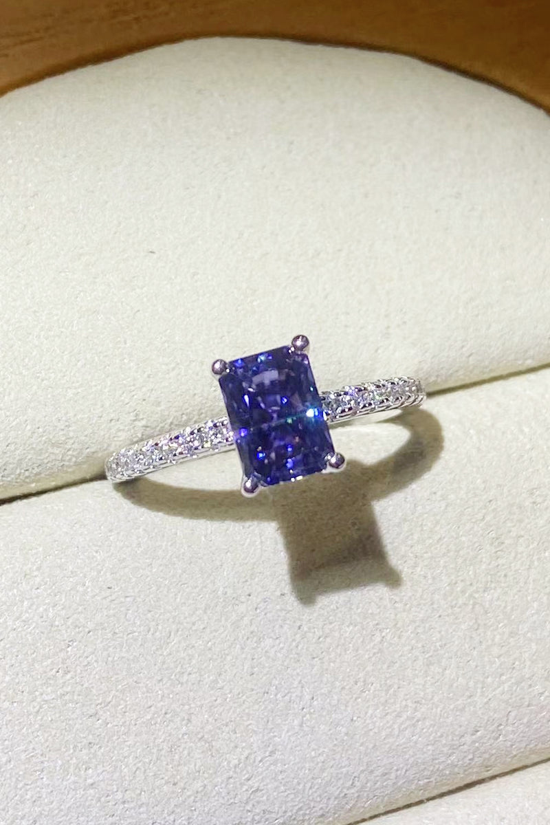 1 Carat Moissanite 925 Sterling Silver Rectangle Ring in Blue(ALLOW 5-15 BUSINESS DAYS FOR PROCESSING AND SHIPPING)