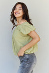 Light The Way Off The Shoulder Puff Sleeve Blouse in Lime