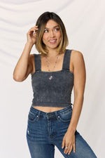 Washed Ribbed Wide Strap Cropped Cami