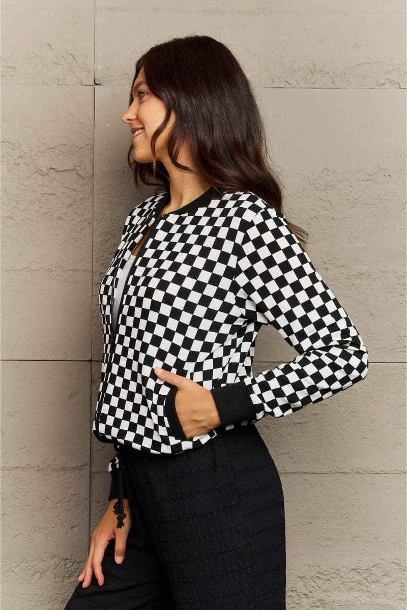 Plaid Round Neck Long Sleeve Jacket