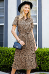 Animal Print Short Sleeve Belted Dress(PLEASE ALLOW 5-14 DAYS FOR PROCESSING AND SHIPPING)