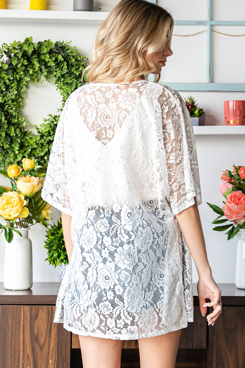 Open Front Half Sleeve Lace Cardigan(PLEASE ALLOW 5-14 DAYS FOR PROCESSING AND SHIPPING)