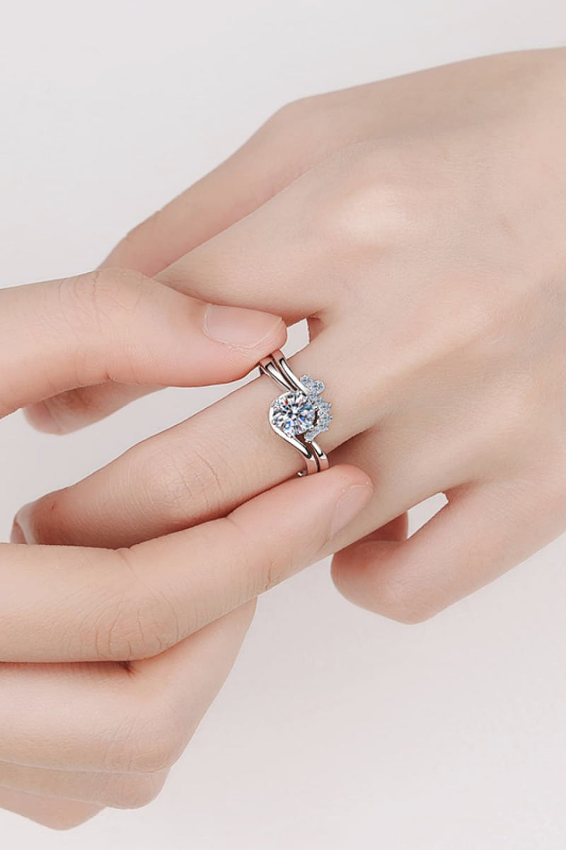Moissanite Rhodium-Plated Two-Piece Ring Set(PLEASE ALLOW 5-14 DAYS FOR PROCESSING AND SHIPPING)