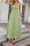 Tie-Shoulder Smocked Tiered Dress(PLEASE ALLOW 5-14 DAYS FOR PROCESSING AND SHIPPING)