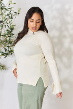 Full Size Ribbed Bow Detail Long Sleeve Turtleneck Knit Top