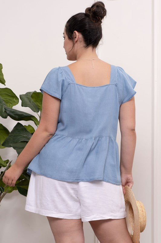 Square Neck Chambray Top