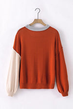 Contrast Round Neck Dropped Shoulder Sweater