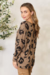 Full Size Leopard V-Neck Long Sleeve Top