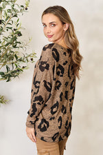 Full Size Leopard V-Neck Long Sleeve Top