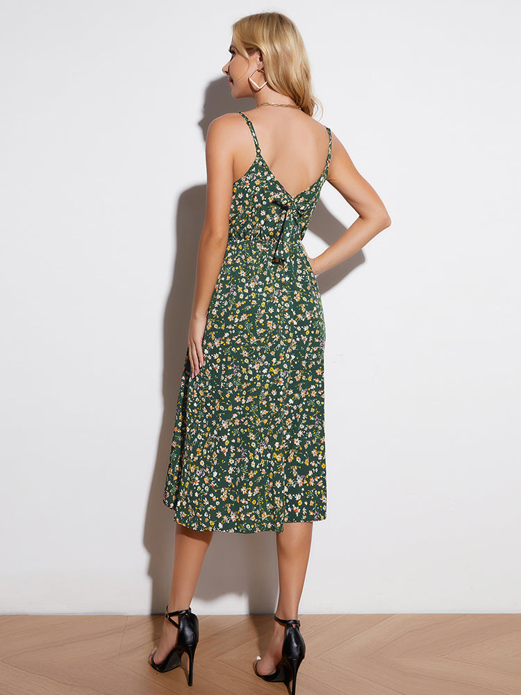 Ditsy Floral Tied Spaghetti Strap Dress(PLEASE ALLOW 5-14 DAYS FOR PROCESSING AND SHIPPING)