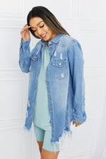 Full Size Distressed Raw Hem Denim Jacket