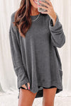 Waffle-Knit Round Neck Long Sleeve Sweatshirt