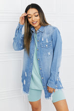 Full Size Distressed Raw Hem Denim Jacket
