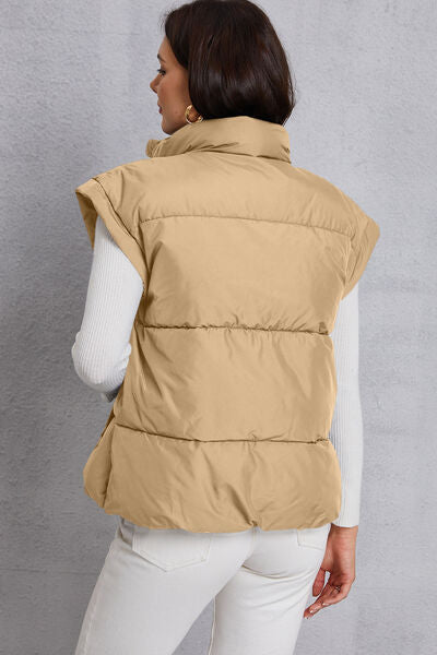Zip Up Turtleneck Pocketed Vest Coat
