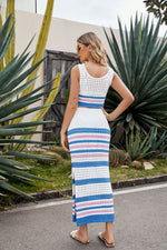 Striped Openwork Cropped Tank and Split Skirt Set (PLEASE ALLOW 5-15 BUSINESS DAYS FOR SHIPPING)