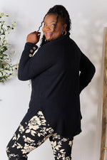 Full Size Drawstring Cowl Neck Long Sleeve Blouse