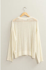Openwork Ribbed Trim Long Sleeve Knit Top
