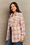 Plaid Collared Neck Button-Down Long Sleeve Jacket